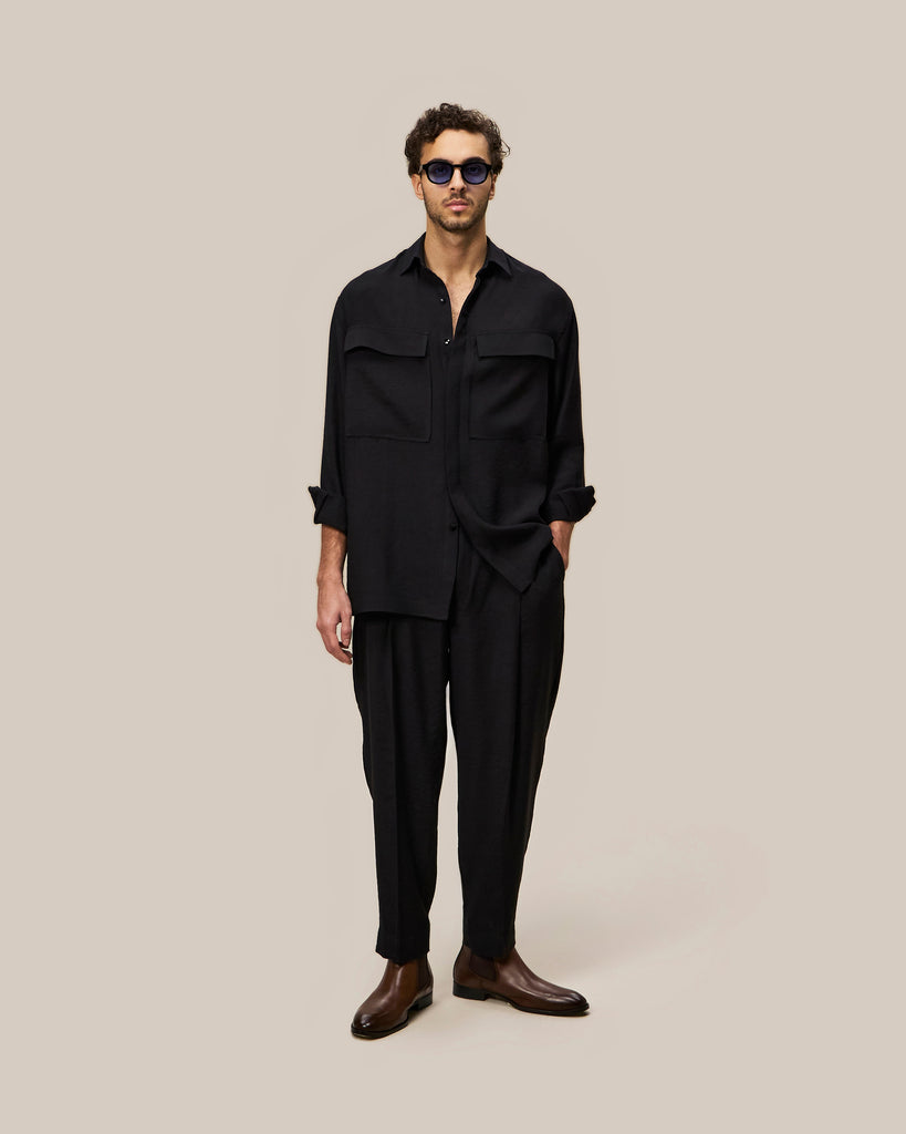 Blend Modal Shirt & Wide Fit Pleated Pants